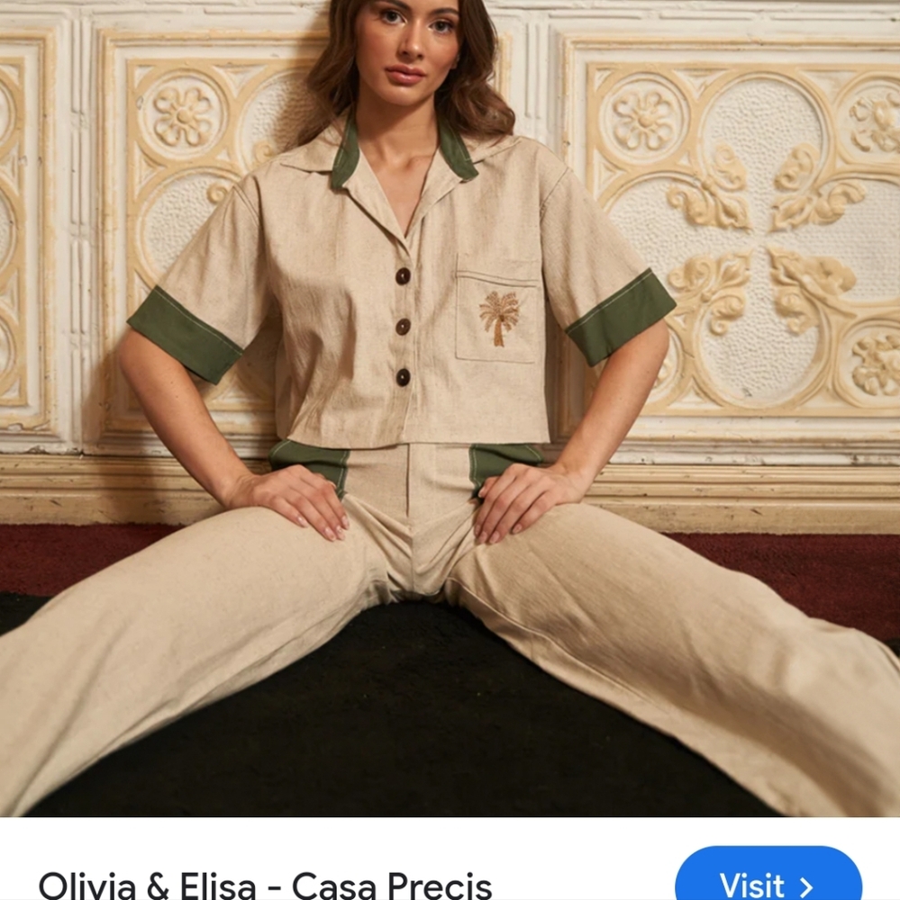 SET PANTALÓN Y CAMISA TROPICALIA BEIGE OLIVIA Y ELISA S EXCLUSIVA UNICA S